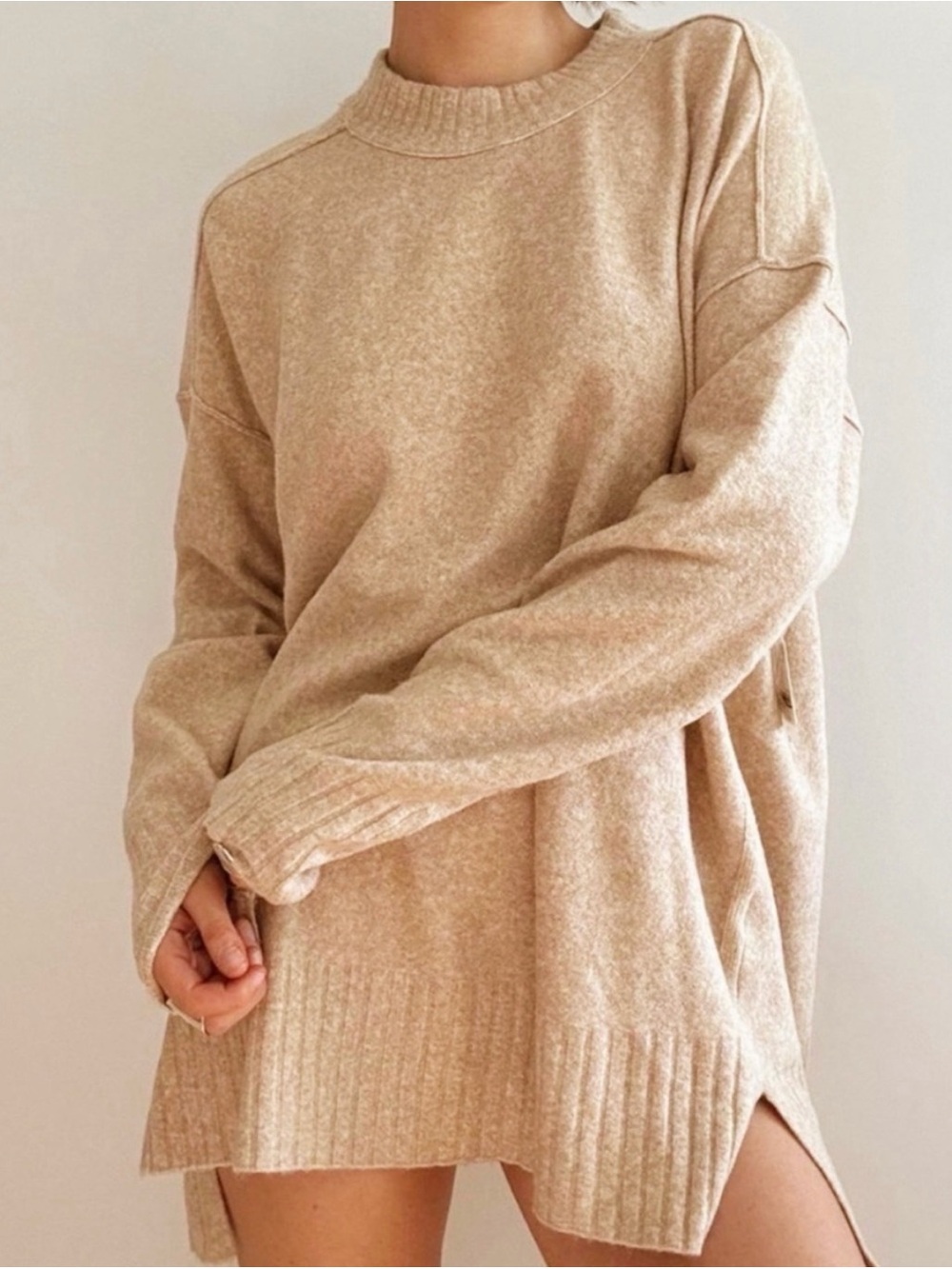 Free People Phoebe Oversized Sweater in Oatmeal Size M